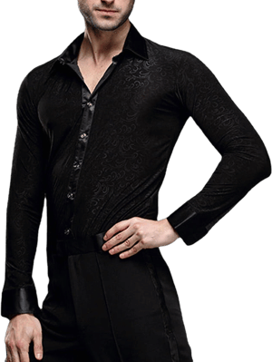 YILINFEIER Men Professional Black Noble Dark Stripe Long Sleeves Latin Salsa Samba Chacha Modern Dance Shirts