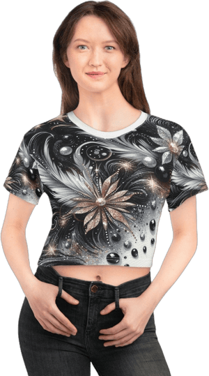 Roseshop58 Vibrant All-Over Print Crop Tee