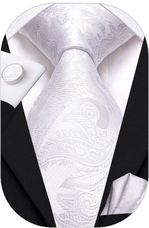 Hi-Tie Men's Paisley Silk Necktie and Handkerchief Cufflinks Set