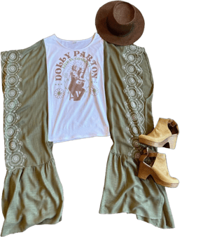 Dolly Parton Hybrid Embroidered Hi Lo Top