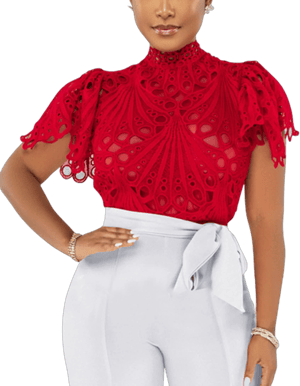 Women's Lace Ruffle Long Sleeve Puff Flare Tunic