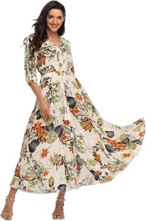 BestWendding Summer Floral Print Maxi Dress Women Button Up Split Long Flowy Bohemian Beach Party Dresses