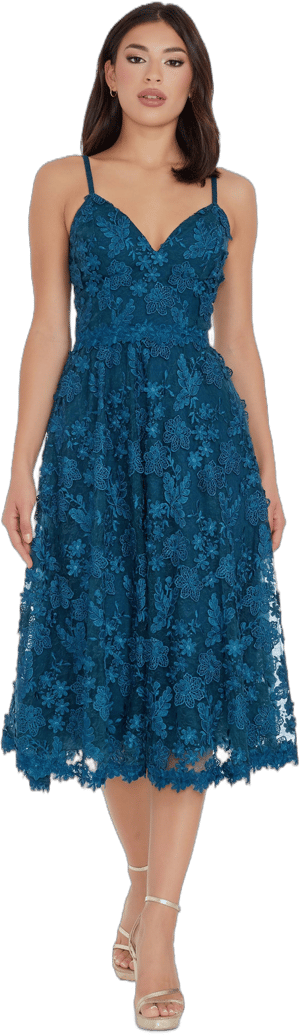 Dress the Population Women's Tahani Floral Embroidered Fit & Flare Midi Dress