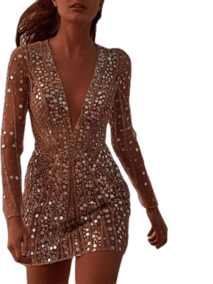 Women's Sparkly Sequin Deep V Neck Mini Dress