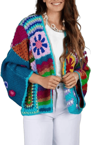 SAACHI Women's Mixed Pattern Crochet Cardigan