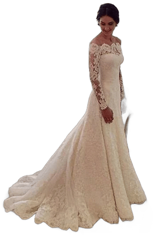 Elegant Vintage Off-The-Shoulder Lace Wedding Dress with Pleats