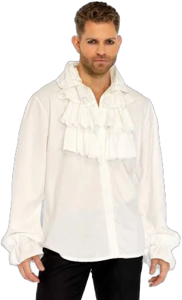 Men's White Ruffle Front Shirt - L