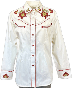 Women's Vintage Ivory Floral Embroidered Western Shirt