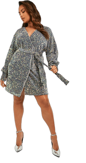 Boohoo Plus Velvet Sequin Wrap Dress