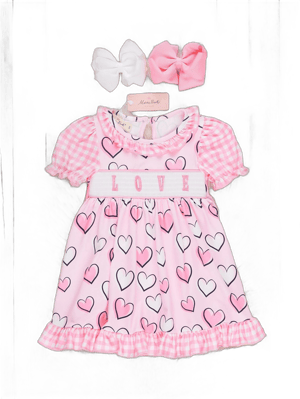 Toddler Girl Valentines Hearts Dress Pink Smocked Love Hearts Ruffle Dress Marie Nicole