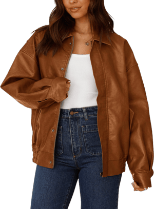 PRETTYGARDEN Women's Oversized Faux Leather Motorcycle Jacket