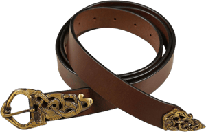 Mythrojan Medieval Brown Leather Renaissance Viking Belt with Brass Buckle for Medieval Events