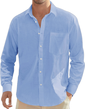 Men's Casual Linen Long Sleeve Button Down Shirt with Pocket