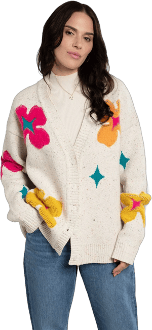 SAACHI Women's Floral & Diamond Embroidered Cardigan