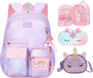 Uamdrup 3Pcs Girl Backpack Set, Cute Kids Rainbow School Bag Backpack,School Bookbag For Girl With Shoulder Bag And Pencilcase