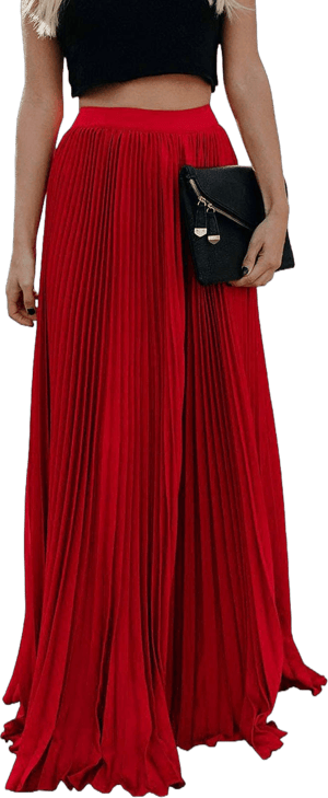 ebossy Women's High Waist Flowy Pleated Chiffon Maxi Skirt