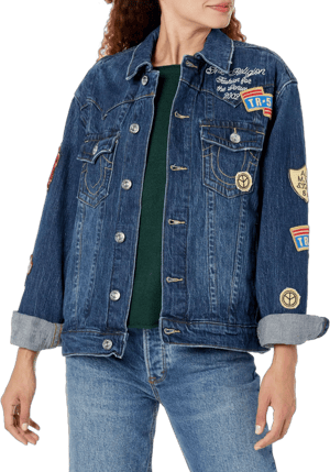 True Religion Women's Oversized Jimmy Logo Patch Denim Jacket