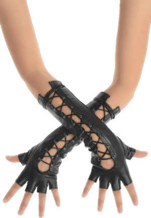 Les Debutantes Lace Up Fingerless Leather Gloves