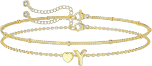 14K Gold Initial Heart Charm Bracelet