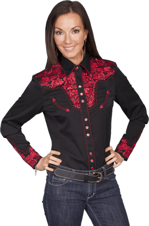 Scully Women's Floral Embroidered Western Shirt