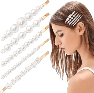 Women OIIKI 5 Pcs Pearl Bobby Pins Alloy Pearl Hair Clips Vintage Pearl Hairpins