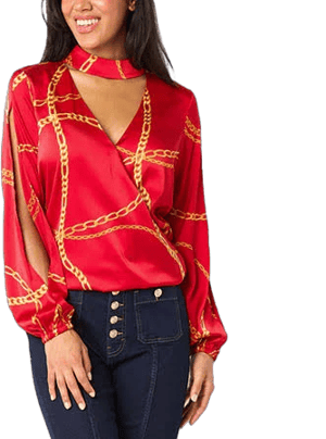 Bold Elements Women's V Neck Long Sleeve Satin Blouse