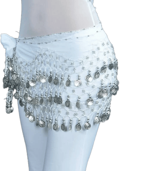 Women's Belly Dance Hip Scarf Coin Beading Sequins Training Chiffon