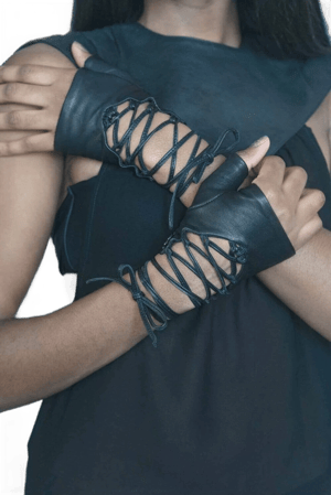 Love Khaos Leather Lace Up Fingerless Gloves