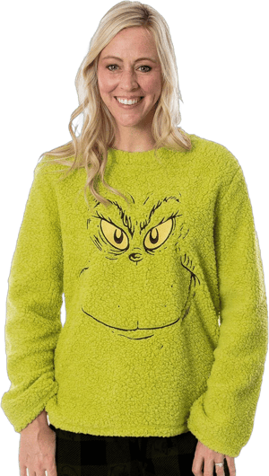 Dr. Seuss Adult Unisex Grinch Who Stole Christmas Sherpa Pullover Long Sleeve Top For Women or Mens