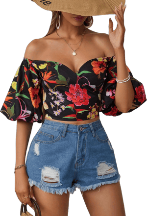 SOLY HUX Women's Off Shoulder Floral Print Blouse