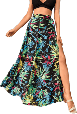 Milumia Women's Tropical Floral Split Maxi Skirt