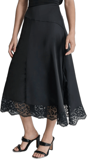 DKNY Women's Asymmetric Side-Slit Lace Trim Midi Skirt