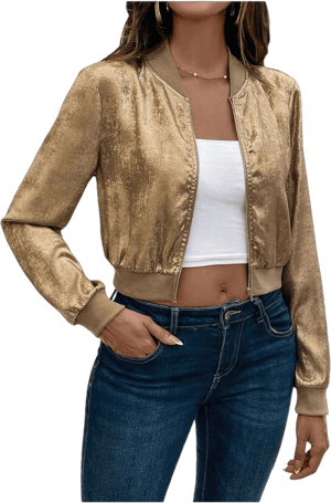 GORGLITTER Women's Metallic Full Zip Up Jacket