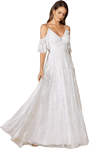 Lara Women's Giana Beaded Cold-Shoulder Wedding Dress