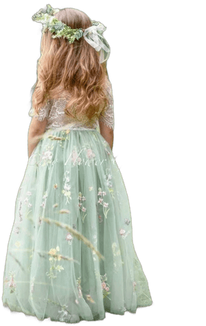 Floral Embroidered Tulle Flower Girl Dress with Lace