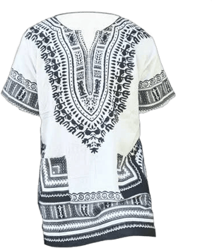 Dupsie's White Traditional African Print Dashiki Shirt Adult