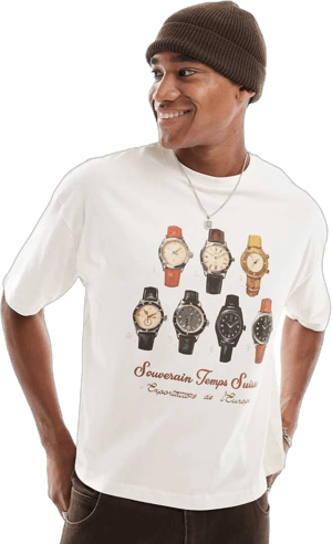 ASOS Design Boxy Oversized T-Shirt with Watches Front Print