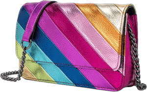 Rejolly Rainbow Stripe PU Leather Crossbody Bag