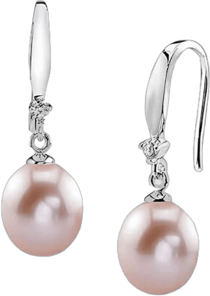 The Pearl Source Real Pearl Dangle Earrings for Women with Genuine AAA Quality White Freshwater Cultured Pearls | 14K Gold Plated 925 Sterling