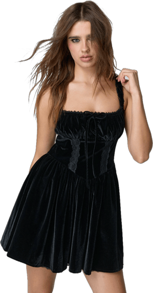 Nasty Gal Women's Velvet Lace Trim Corset Skater Dress