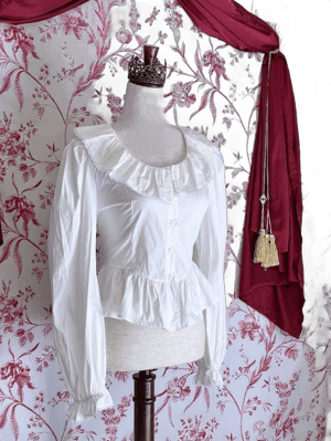 Historically Inspired Ruffle Collar Button Up Blouse