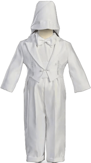 Boy's Round Tail Satin Baptism Suit with Cummerbund