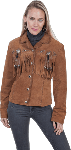 Scully Leather Beaded Fringe Boar Suede Jacket Womens