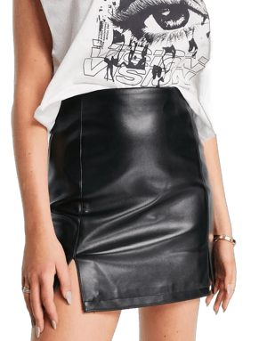 Miss Selfridge Faux Leather Mini Skirt with Side Slit