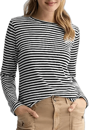 Women's Sonoma Goods For Life Everyday Long Sleeve Crewneck Tee, Size: Medium, Black White Stripe