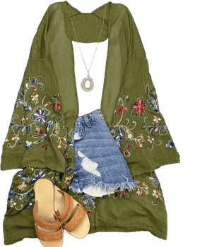 PRESTIGETRENDS Long Sleeve Embroidered Kimono