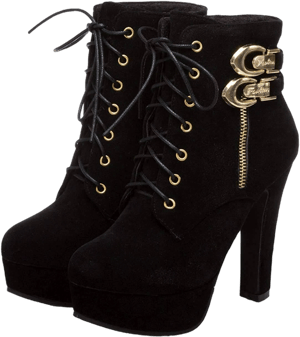 ForeMode Women's Goth Leather Block Heel Ankle Boots