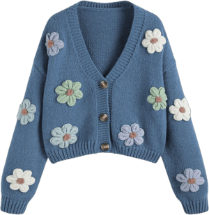 Women's Cropped Floral V Neck Cardigan