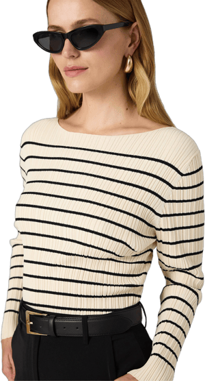 French Connection Women's Stripe Crinkle Knit Top