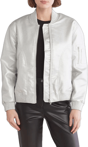 BLANKNYC Women's Metallic Faux Leather Bomber Jacket